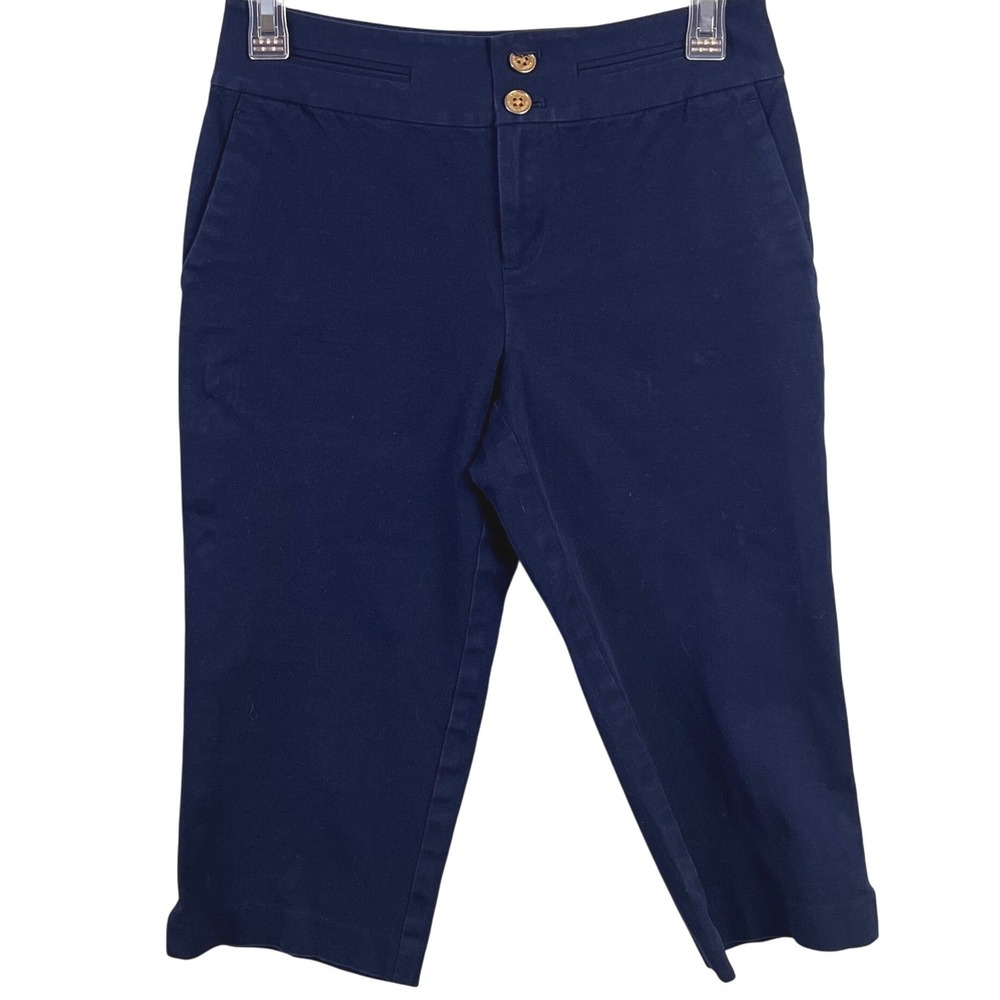Lauren Ralph Lauren Navy Blue Petite Chino Capri Crop Gold Buttons Stretchy 4P
